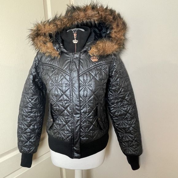 Jackets & Blazers - Adidas Respect Me Missy Elliot Jacket Size 14 Fur Hooded Black Puffa Puffer Y2K